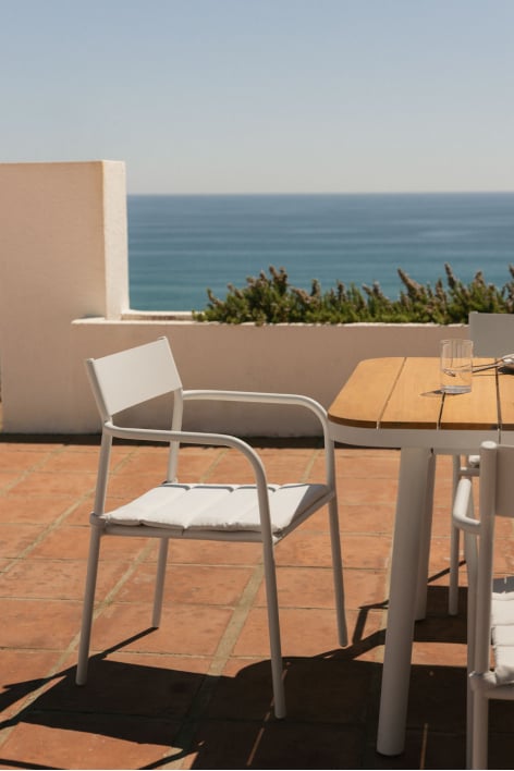 Silla de jardín apilable con reposabrazos en acero Tossa - Blanco Gardenia