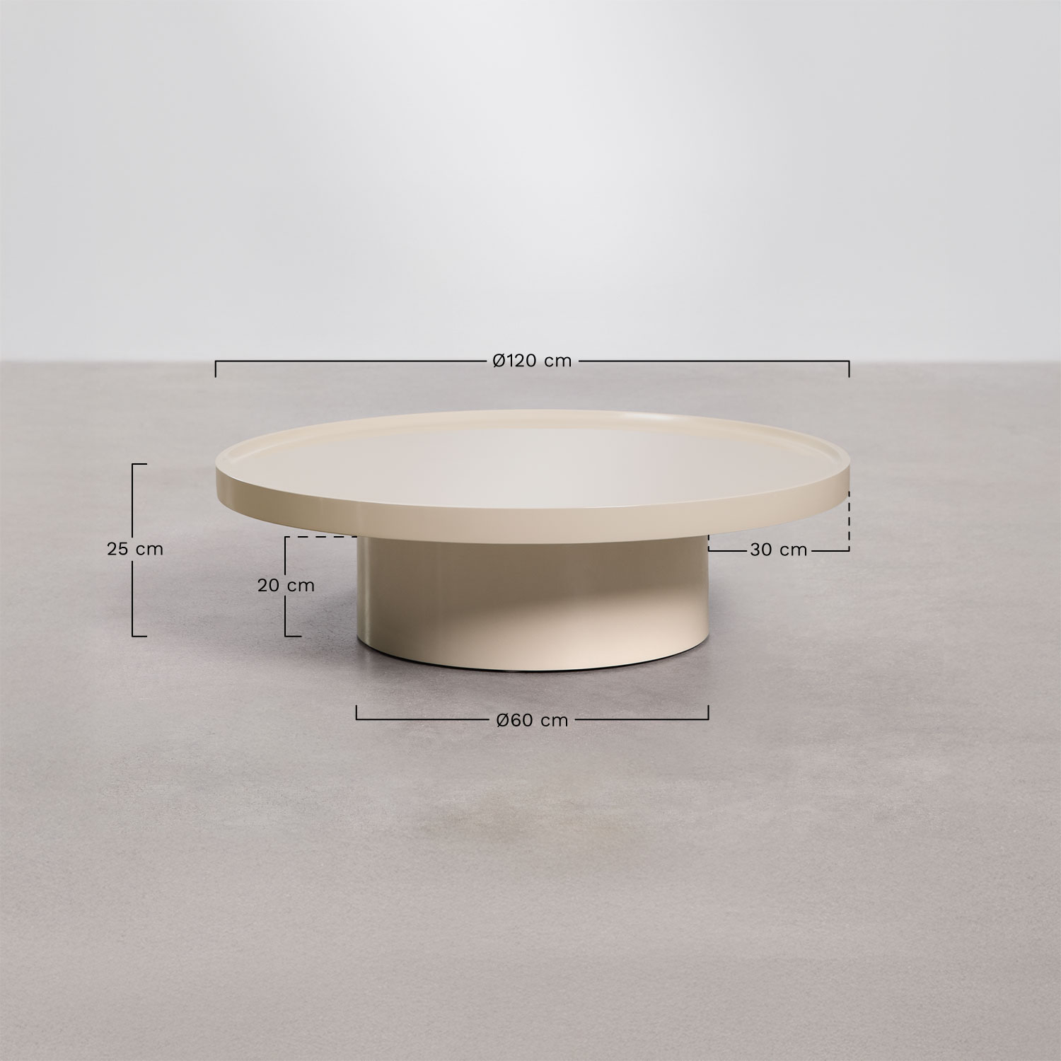 Mesa de centro redonda en MDF Cirela, medidas