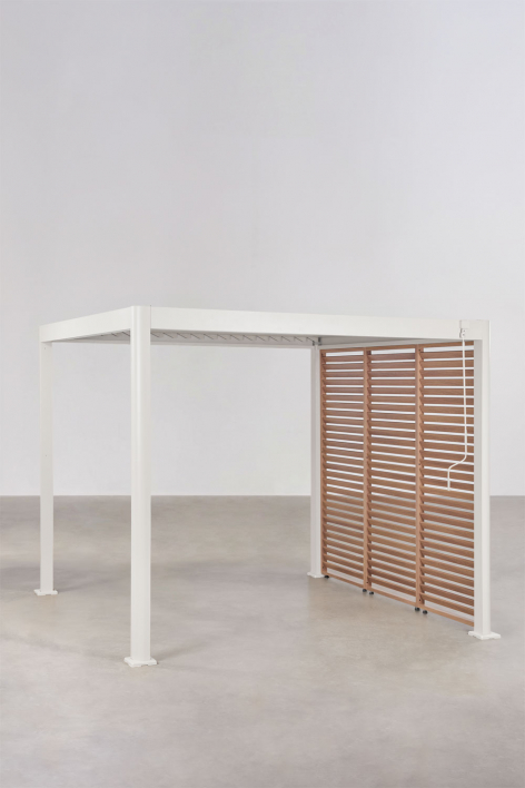 Pérgola bioclimática de aluminio con lamas y panel lateral Druvia
