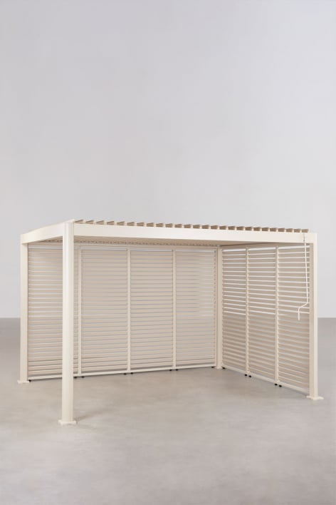 Pérgola bioclimática de aluminio con lamas y paneles laterales Druvia