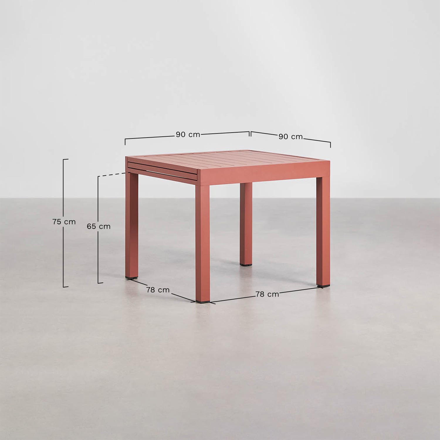 Set de mesa 90-180x90 cm extensible en aluminio Starmi y 8 sillas de jardín en ratán sintético y acero Revia, medidas