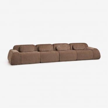 Sofá Modular De 4 Piezas En Chenilla Envasado Al Vacío Merida Chenilla Marrón Caramelo - Sklum
