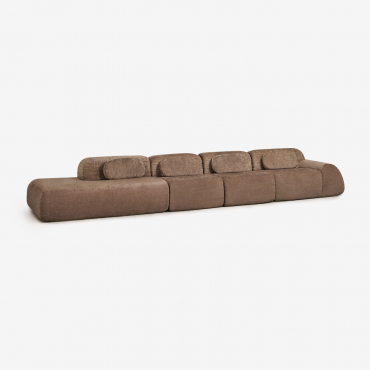Sofá Modular Esquinero De 4 Piezas Con Diván Izquierdo En Chenilla Envasado Al Vacío Merida Chenilla Marrón Caramelo - Sklum