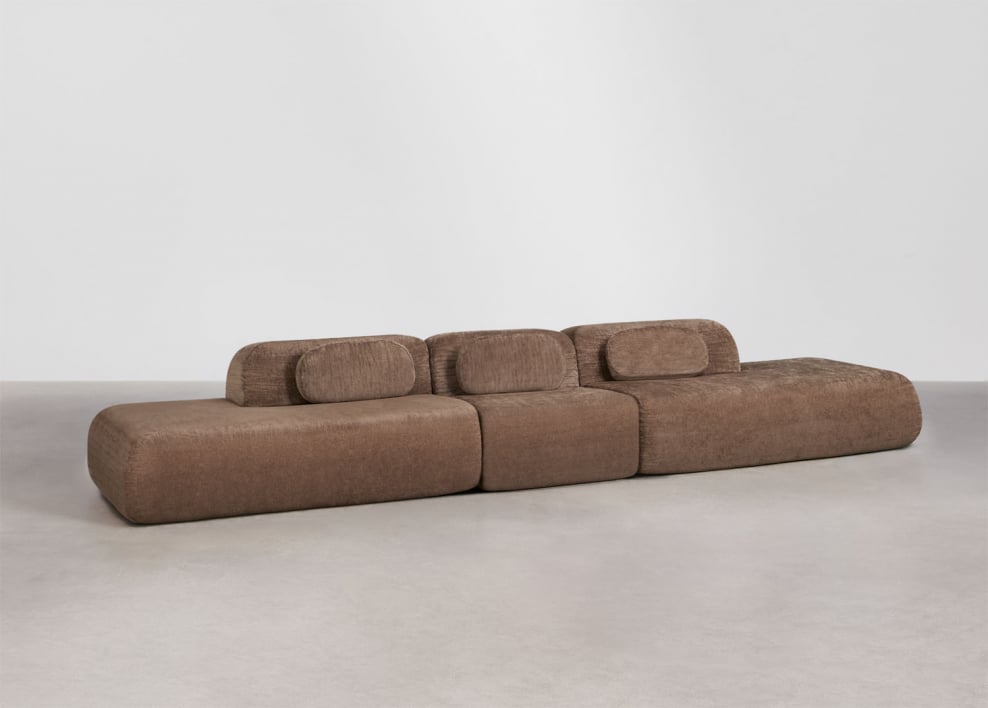 Sofá modular de 3 piezas con doble diván en chenilla envasado al vacío Merida - Chenilla Marrón Caramelo