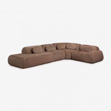 Sofá Modular Rinconera De 4 Piezas Con Diván Izquierdo En Chenilla Envasado Al Vacío Merida Chenilla Marrón Caramelo - Sklum