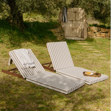 Pack De 2 Tumbonas Reclinables En Madera De Acacia Idaira Blanco Gardenia​ - Beige Almendra & Marrón Acacia Oscuro - Sklum
