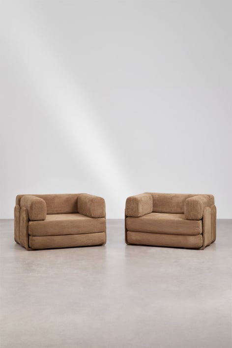 Pack de 2 sillones cama en pana envasados al vacío Kyoto - Pana Marrón Camel