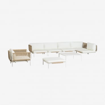 Conjunto De Jardín Con Sofá Modular Rinconera De 5 Piezas, Mesa De Centro, Puff Y Sillón En Acero Roubly Beige Almendra - Sklum