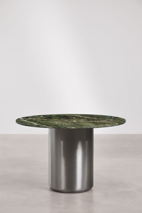 Mesa de comedor redonda Ø120 cm en acero inoxidable Luceida - Mármol Verde Forest