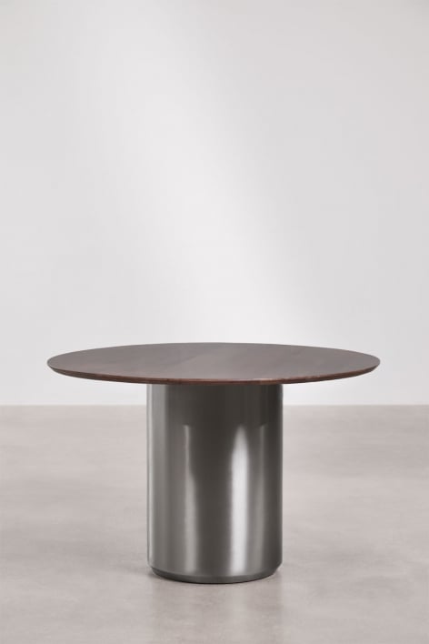 Mesa de comedor redonda Ø120 cm en acero inoxidable Luceida - Madera Mango Oscura