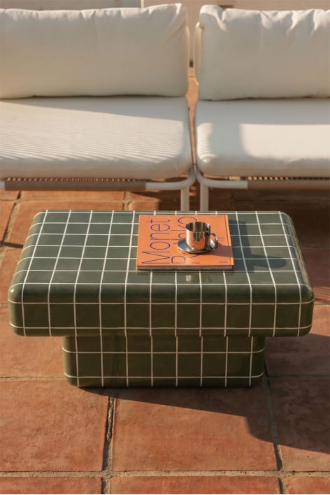 Mesa de centro para jardín rectangular en cemento look azulejo Eleonor - 100 x 70 cm
