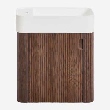 Conjunto De Mueble De Baño Suspendido En Madera Con Lavabo Integrado Aizea Madera Oscura - Sklum