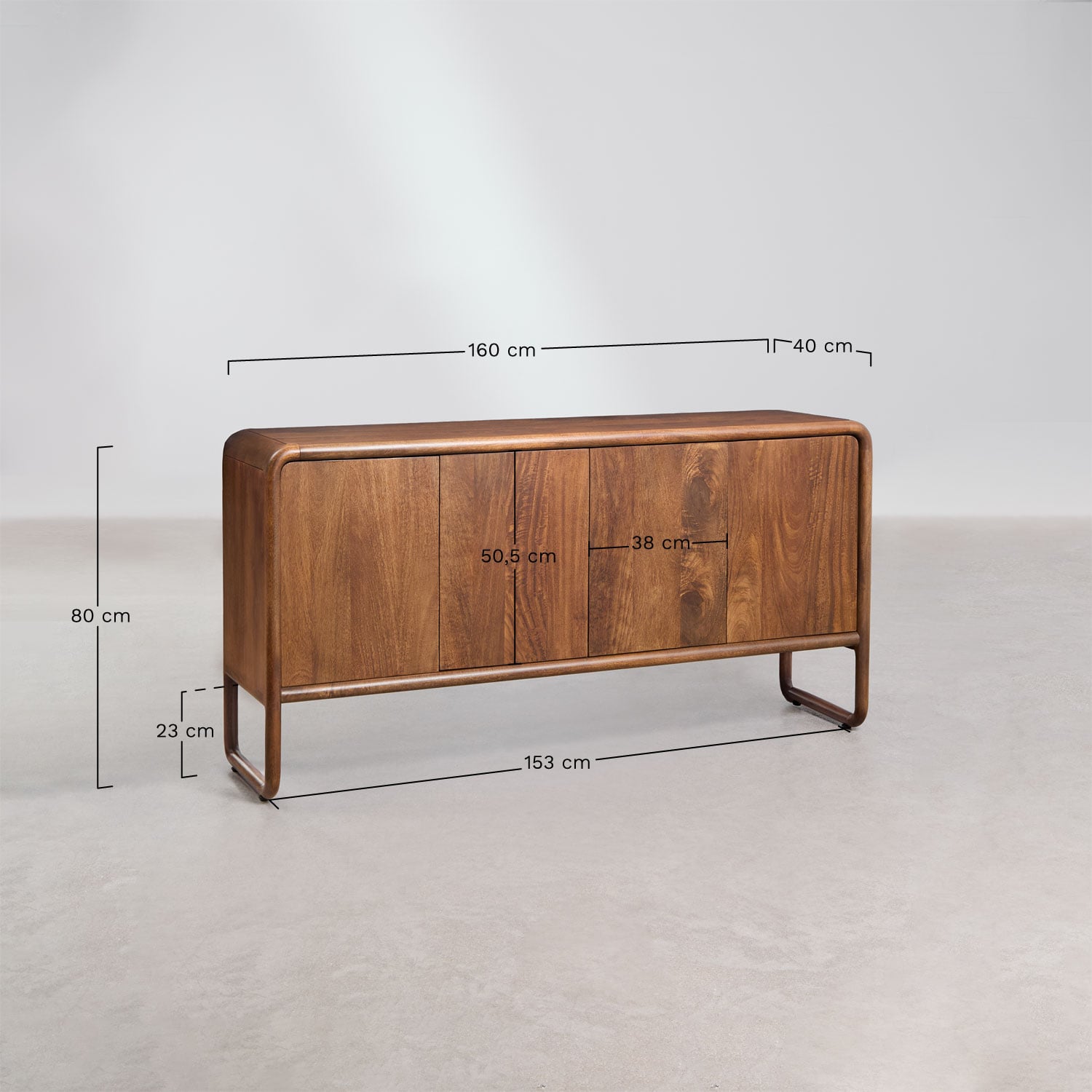 Aparador 160x40 cm en madera de mango Maupaul , medidas