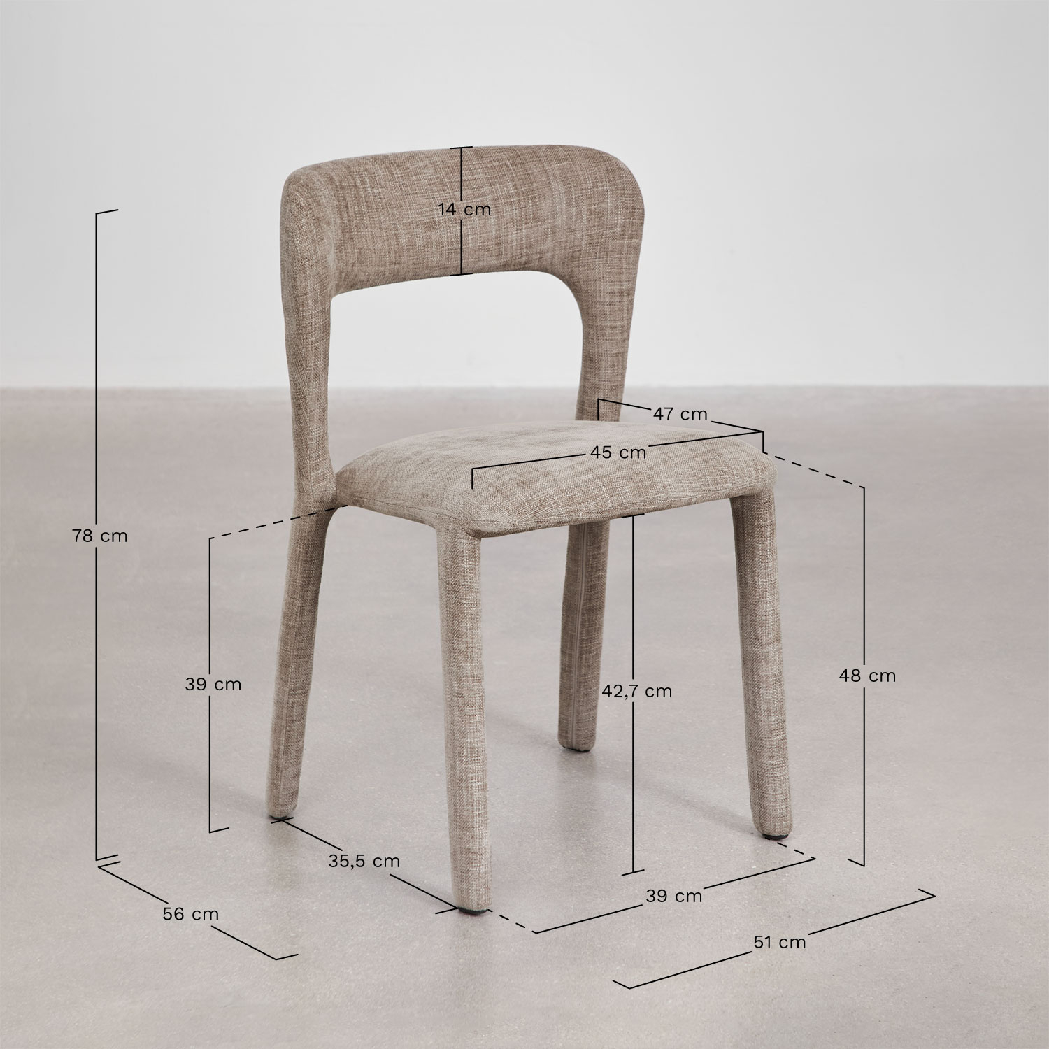 Pack de 2 sillas de comedor tapizadas Brusel, medidas