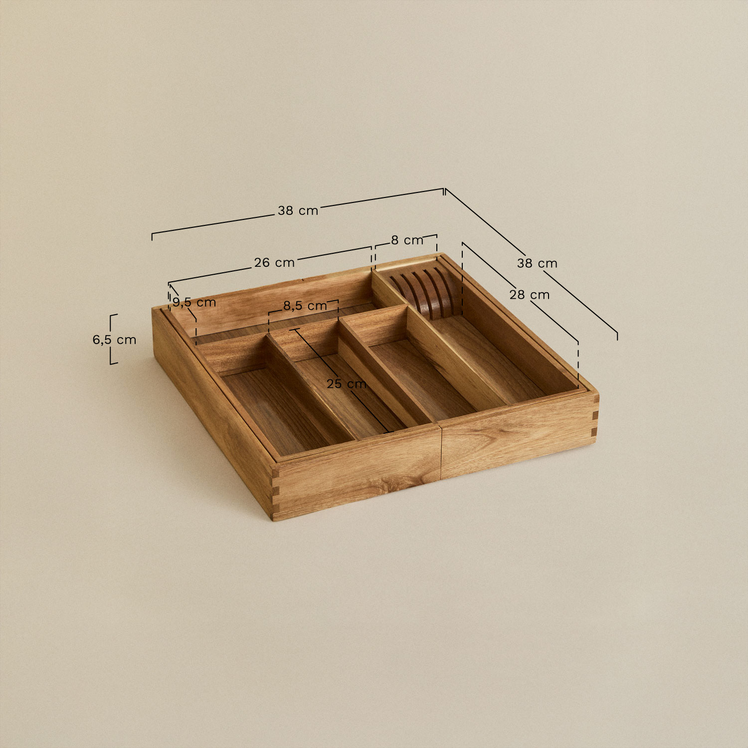 Cubertero extensible en madera de acacia Alaitz, medidas
