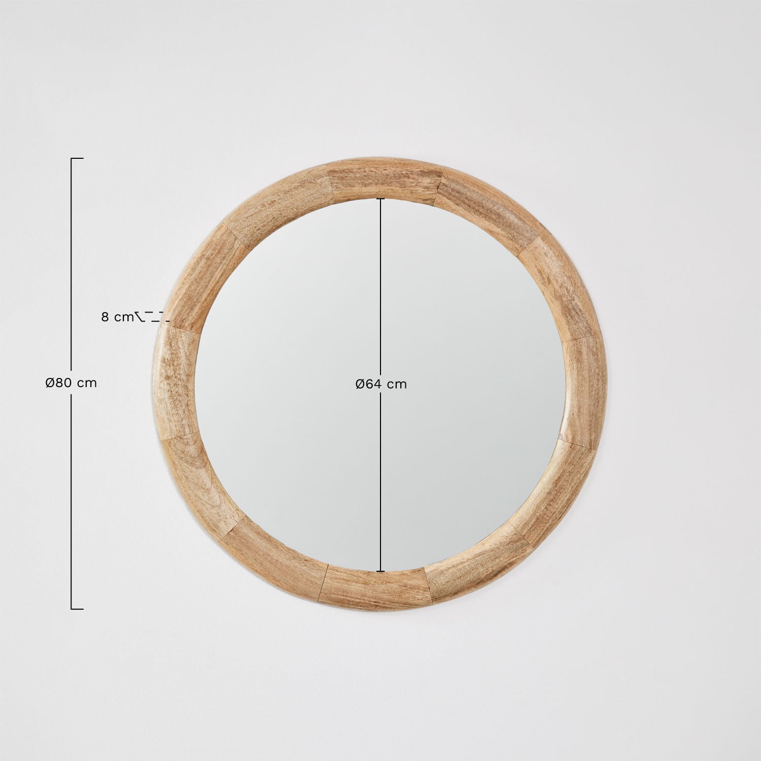 Espejo de pared redondo Ø80 cm en madera de mango Virek, medidas