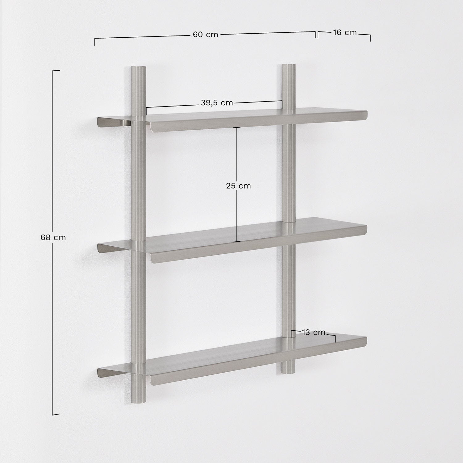 Estantería de pared en acero inoxidable Eralia, medidas