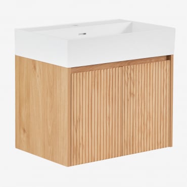 Conjunto De Mueble De Baño Suspendido En Madera Con Lavabo Integrado Genevie Madera Natural - Sklum
