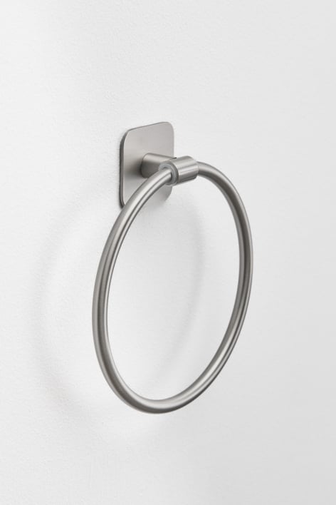 Toallero de pared Ø15 cm para baño en acero inoxidable y gris cepillado Ondreli