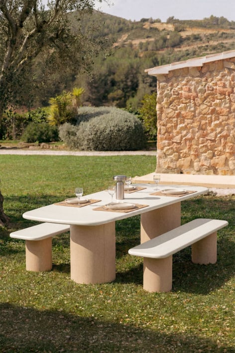 Mesa de jardín rectangular en cemento y madera de acacia Sharpay
