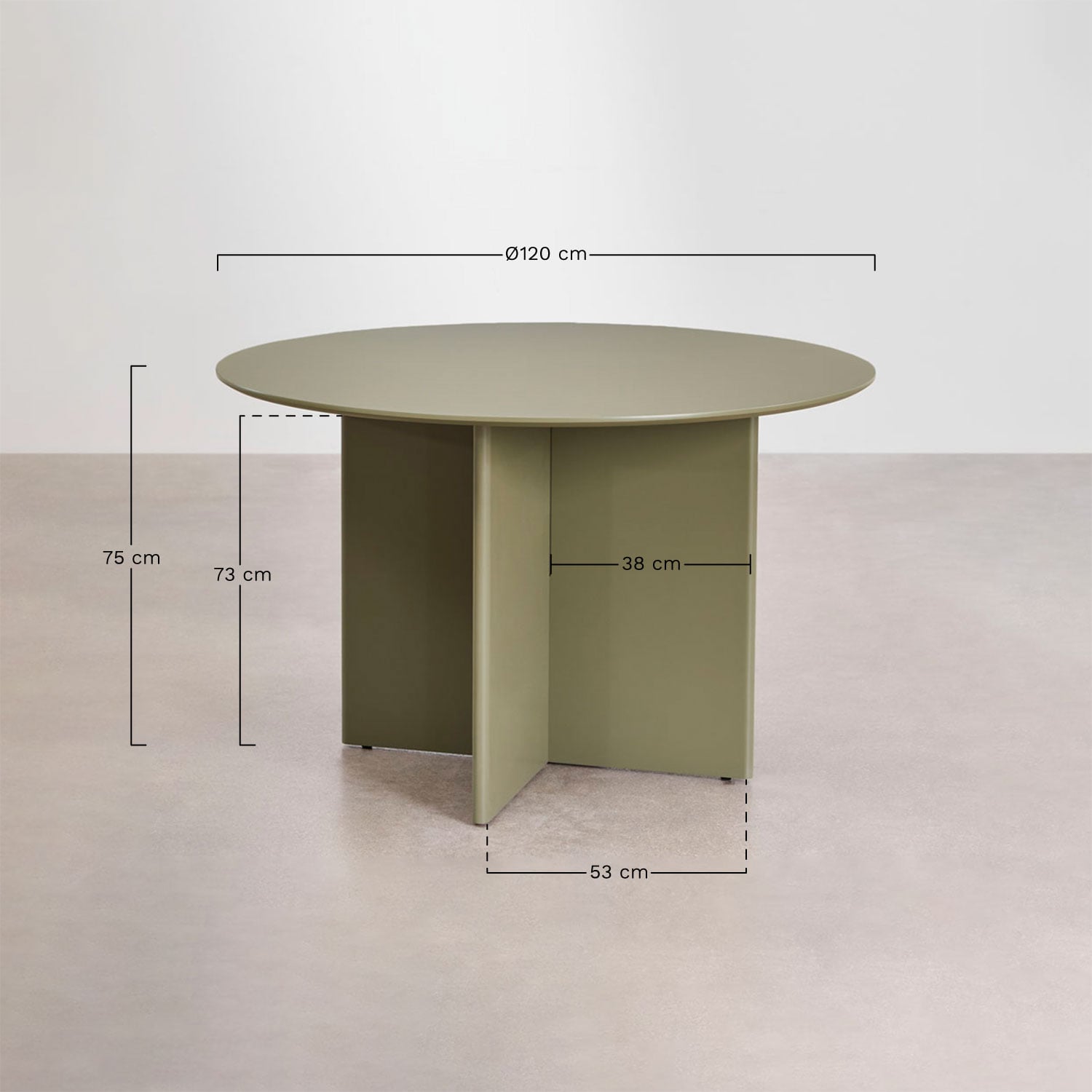 Mesa de comedor redonda Ø120 cm en MDF Saonara, medidas