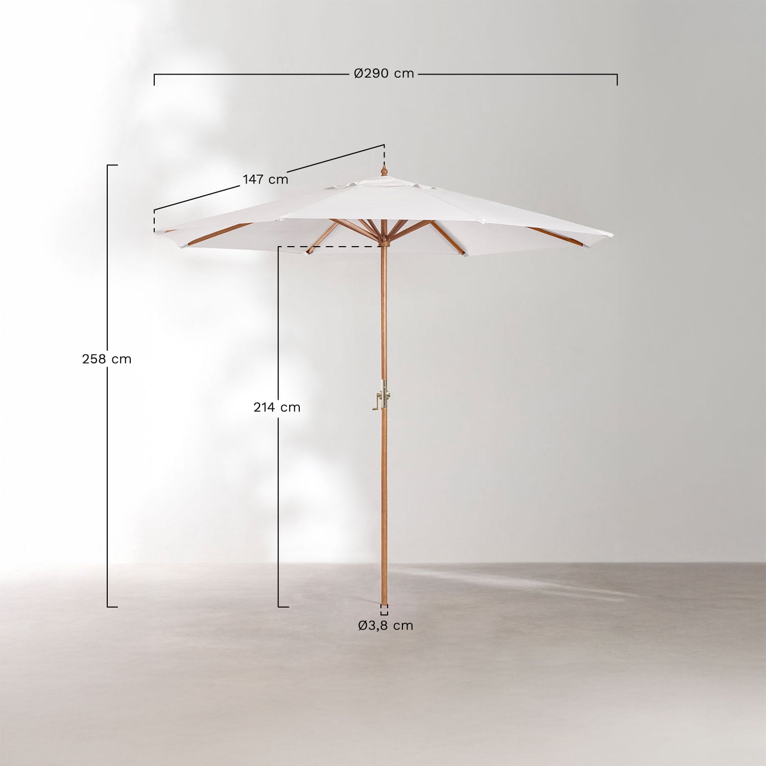Sombrilla Ø290 cm en tela y madera Cretas , medidas