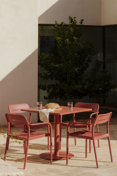 Mesa de jardín cuadrada 70x70 cm en hierro Mizzi - Terracota