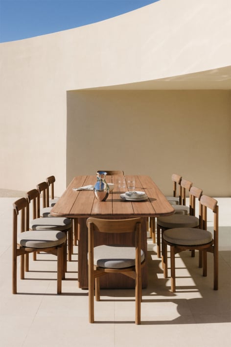 Set de mesa rectangular 265x120 cm en madera de acacia Siena y 10 sillas de jardín en madera de acacia Nualis