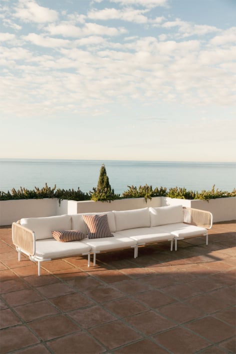 Conjunto de jardín con sofá modular de 4 piezas con 2 módulos esquineros en acero Roubly - Beige Almendra