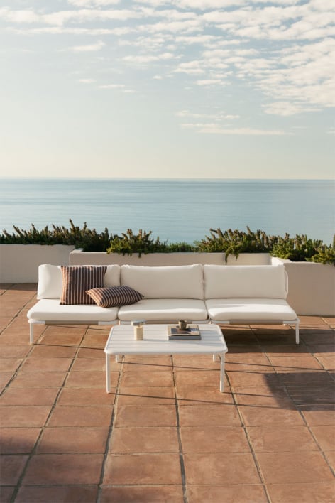 Conjunto de jardín con sofá modular de 3 piezas y mesa de centro en acero Roubly