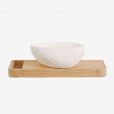 Conjunto De Mueble De Baño 70x45 Cm Suspendido En Madera De Teca Neill Madera De Teca Clara & Irregular Cemento Blanco ↔︎40 Cm Fedro - Sklum