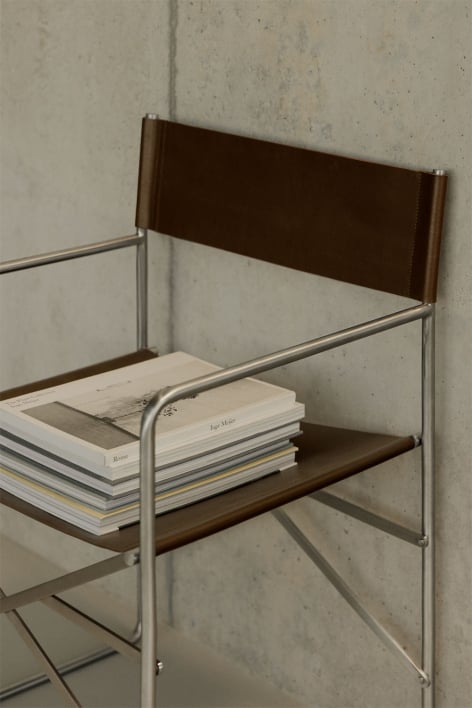 Silla de director plegable en piel y acero inoxidable Dravena
