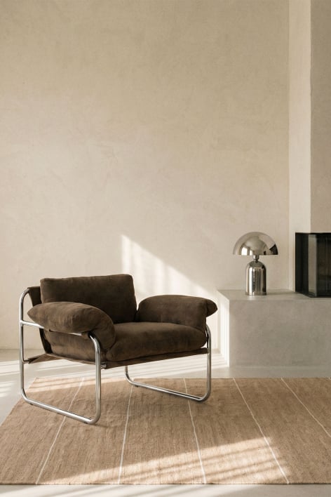 Sillón en chenilla y hierro Evani - Chenilla Marrón Café
