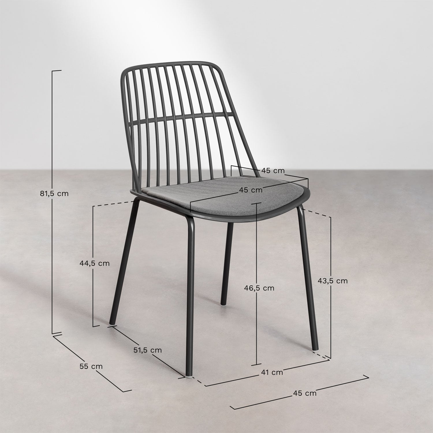 Set de mesa cuadrada 70x70 cm Mizzi y 2 sillas de jardín Maeba        , medidas