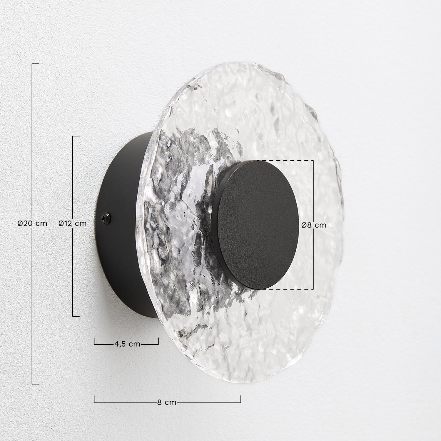 Aplique de pared Ø20 cm LED en vidrio y hierro Lorenzo , medidas
