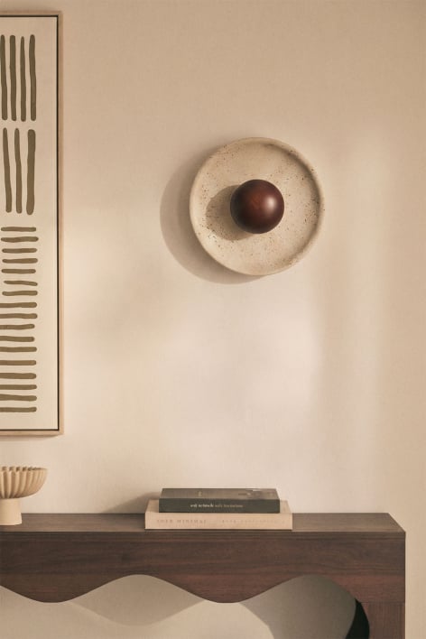Aplique de pared Ø25 cm LED en piedra natural y madera Giuliano