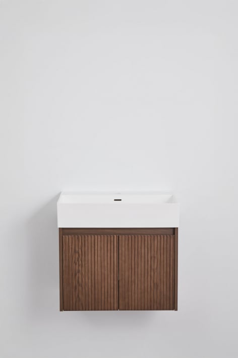 Conjunto de mueble de baño suspendido 60x40 cm en madera con lavabo integrado Genevie