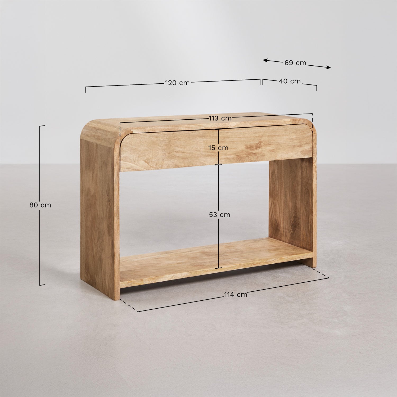 Consola recibidor en madera de mango Shelby, medidas