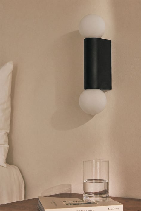 Aplique de pared con 2 bolas de cristal en aluminio Irvine - Negro