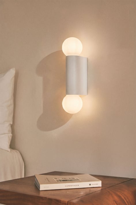 Aplique de pared con 2 bolas de cristal en aluminio Irvine - Blanco
