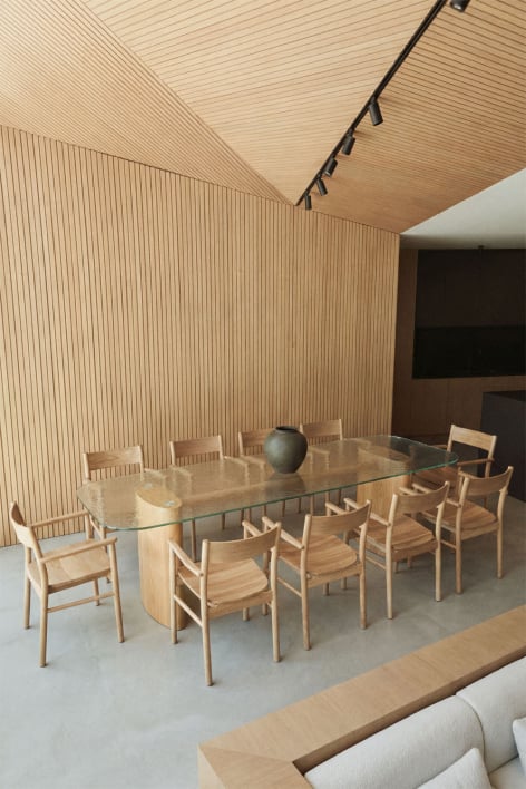 Mesa de comedor rectangular 260x110 cm en vidrio templado y MDF Zarvi