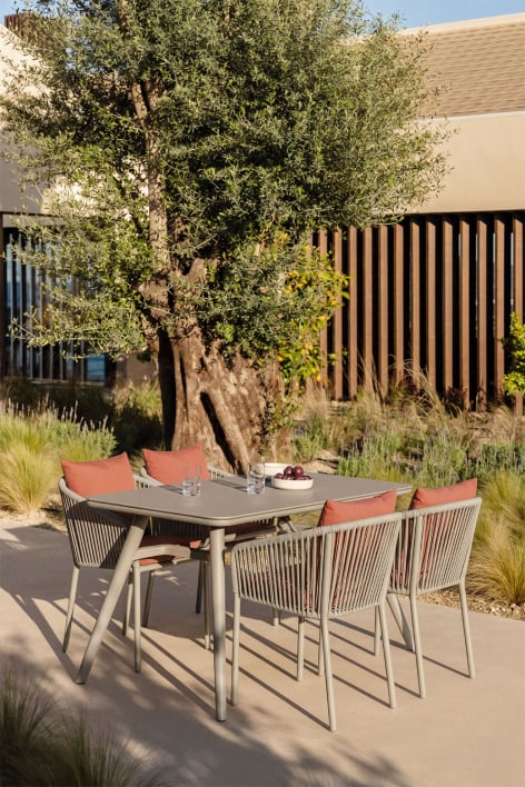 Set de mesa rectangular 160x90 cm y 4 sillas de jardín en cuerda trenzada Arhiza Classic - Marrón Moka - Terracota