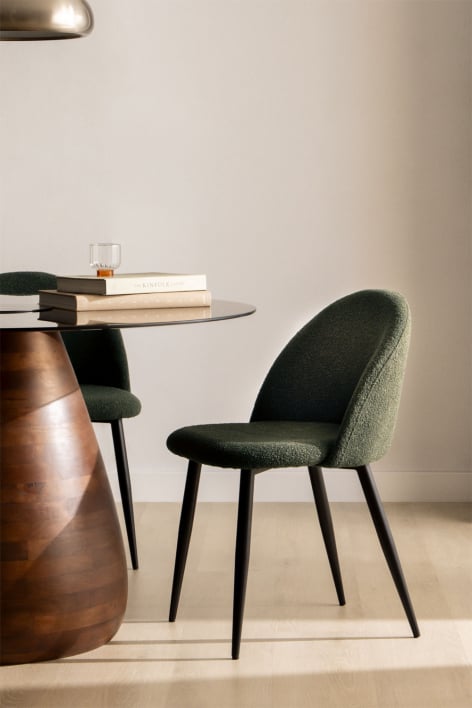 Silla de comedor tapizada en tela bouclé Kana - Bouclé Verde Army