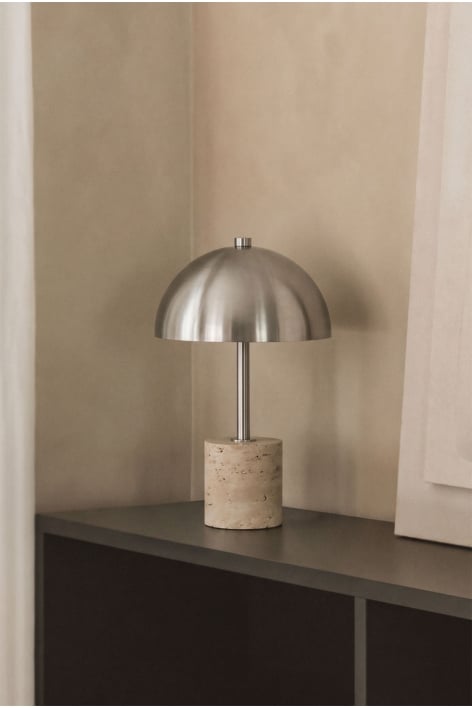 Lámpara de mesa LED inalámbrica en hierro y piedra natural Nicolas - Travertino