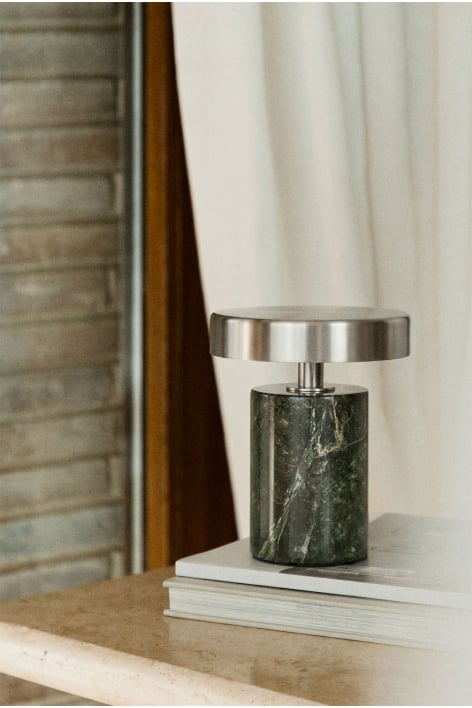 Lámpara de mesa LED inalámbrica en hierro y piedra natural Isasia - Mármol Verde Forest