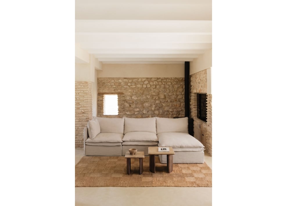 Sofá modular chaise longue de 3 piezas en lino y algodón Grace