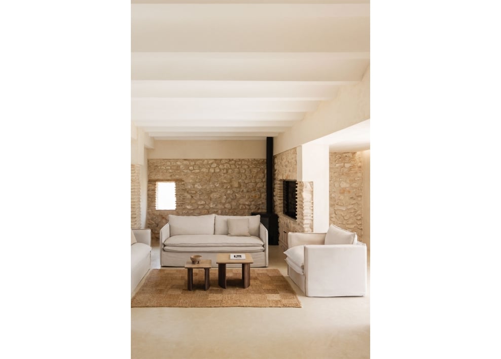 Conjunto de salón con sofá de 3 plazas y sillón en lino y algodón Grace