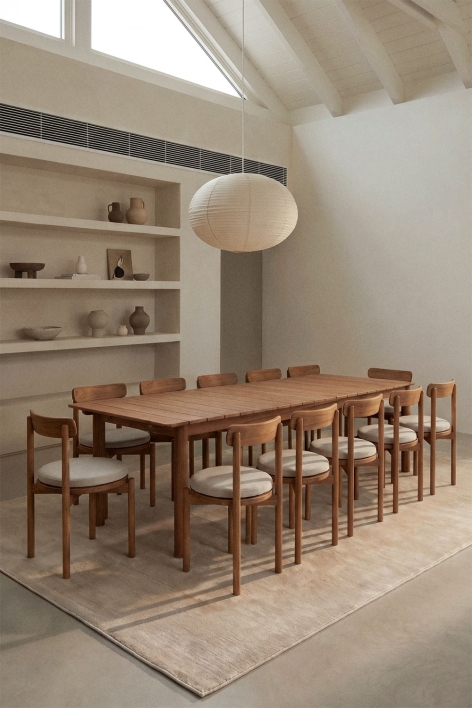 Set de mesa rectangular 250-310x105 cm extensible Duala y 12 sillas de comedor en madera de acacia Nualis - Marrón Acacia