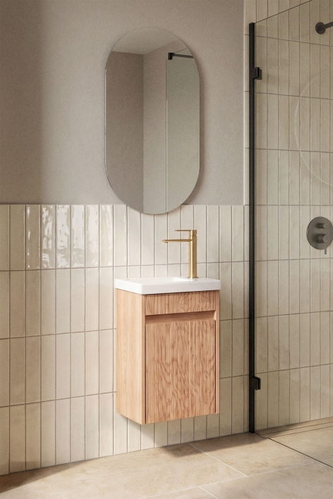 Conjunto de mueble de baño suspendido en madera con lavabo integrado Narek - Madera de Fresno