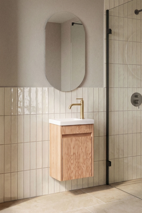 Conjunto de mueble de baño suspendido en madera con lavabo integrado Narek - Madera de Fresno